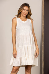 White Lace Sleeveless Dress|Elegant A-Line Mini Dress|Lightweight Summer Holiday Dress