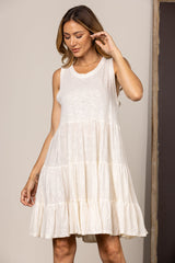 White Lace Sleeveless Dress|Elegant A-Line Mini Dress|Lightweight Summer Holiday Dress