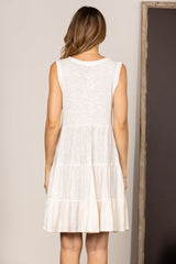 White Lace Sleeveless Dress|Elegant A-Line Mini Dress|Lightweight Summer Holiday Dress
