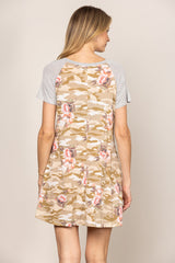 Light Yellow Floral Short Sleeve Dress|High Waist A-Line Summer Mini Dress|Elegant and Casual Vacation Style