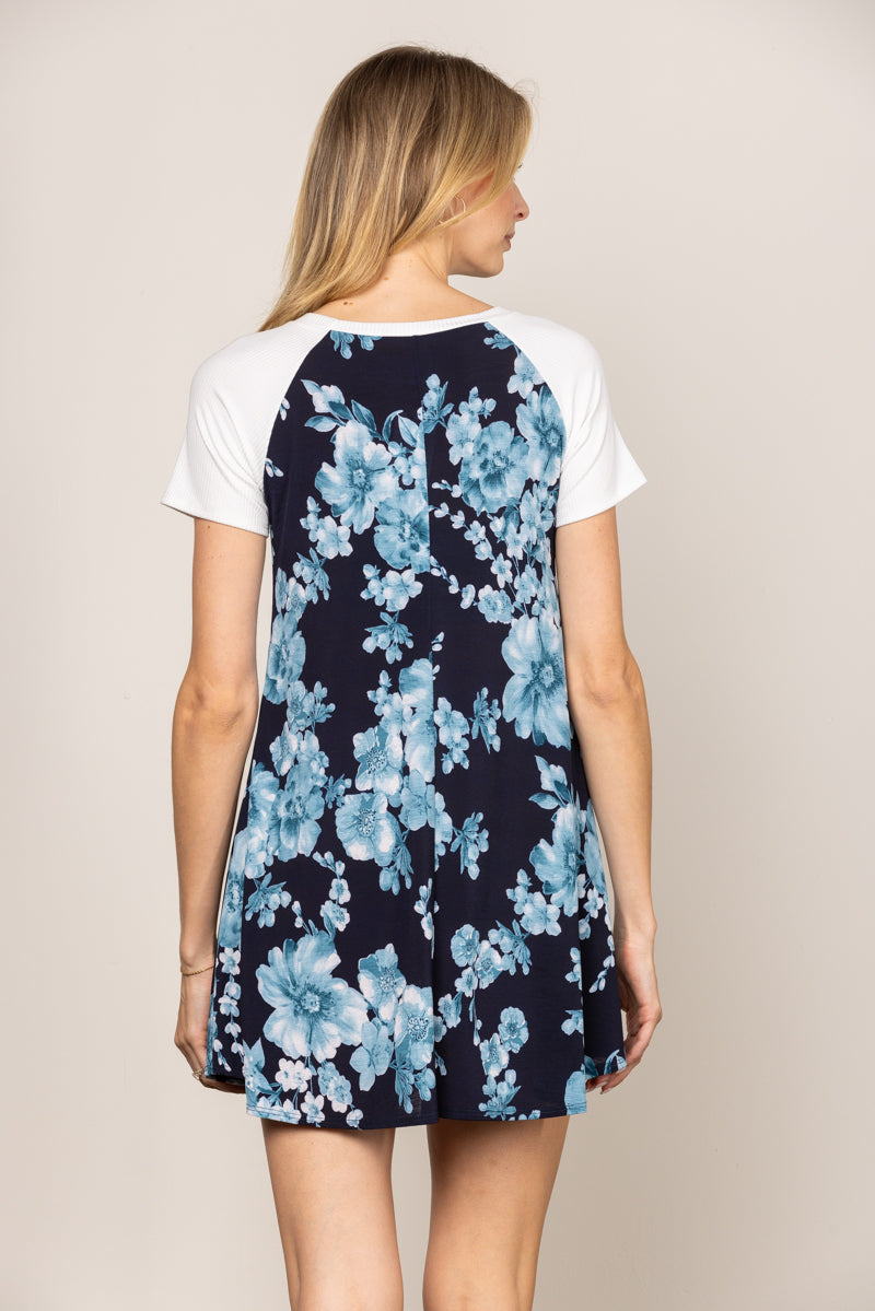 Blue Tie-Dye Layered Short Sleeve Dress｜Two-in-One T-Shirt Overlay Mini Dress｜Casual Summer Loose Fit Dress