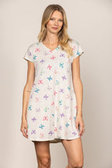 Floral Print Short Sleeve Dress｜V-Neck Summer Mini Dress｜High Waist Slim Fit Casual Dress for Daily or Date Wear