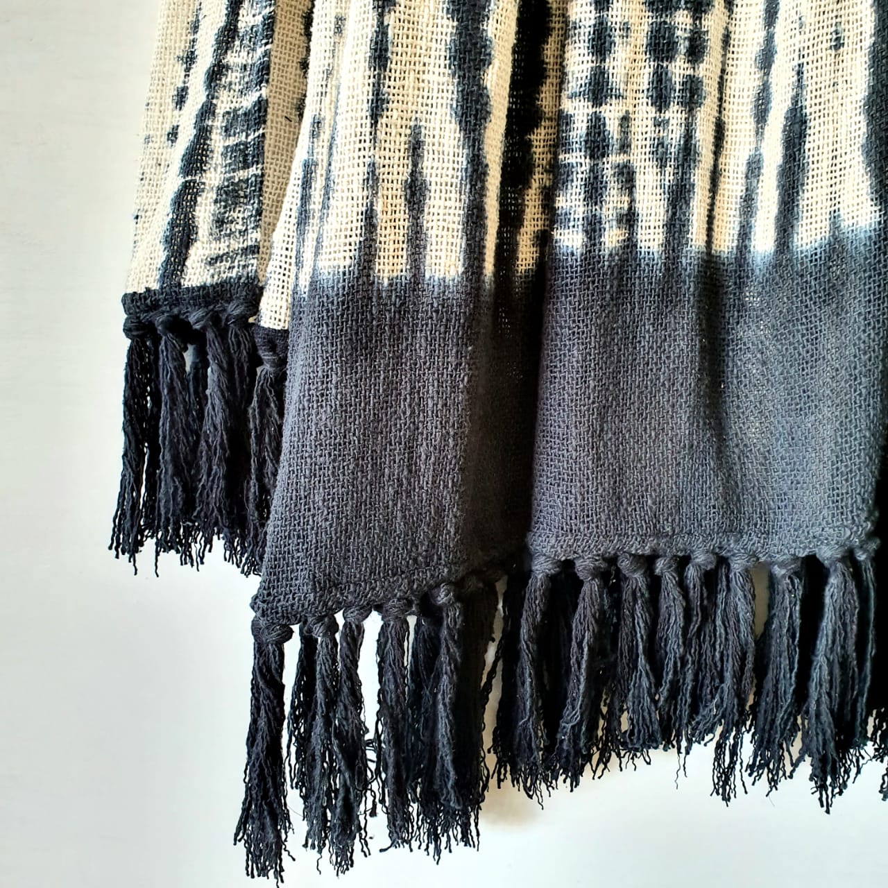 Dark Blue Tie-Dye Cotton Throw with Long Fringe | 125×195cm