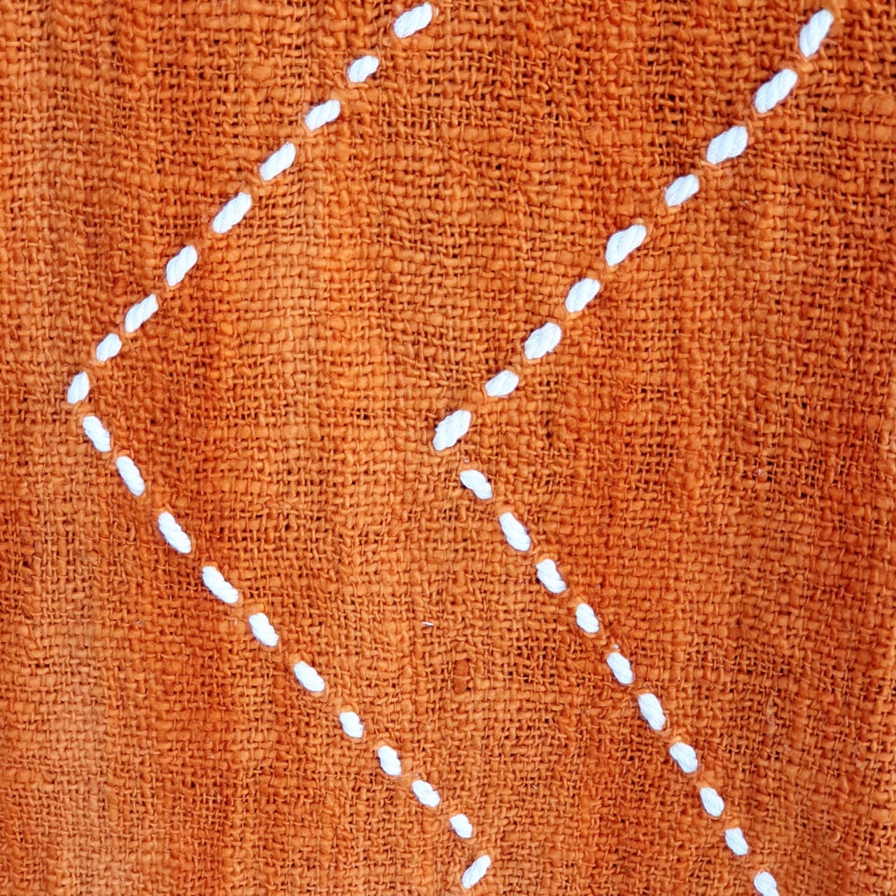 Orange and White Zigzag Pattern Woven Cotton Throw with Tassel Edge | 130×200cm