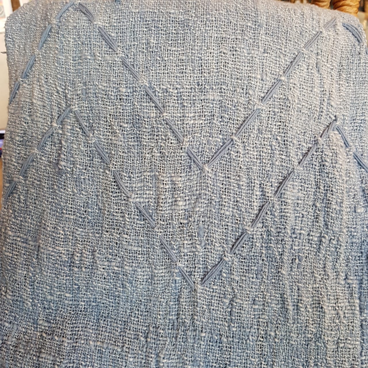 Grey Stitch Pattern Raw Cotton Throw with Grey Tassels | Soft & Breathable 145×200cm Cotton Blanket for Sofa and Bed