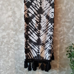 Black & White Canvas Tie-Dye Throw with Black Tassels | 140×200cm