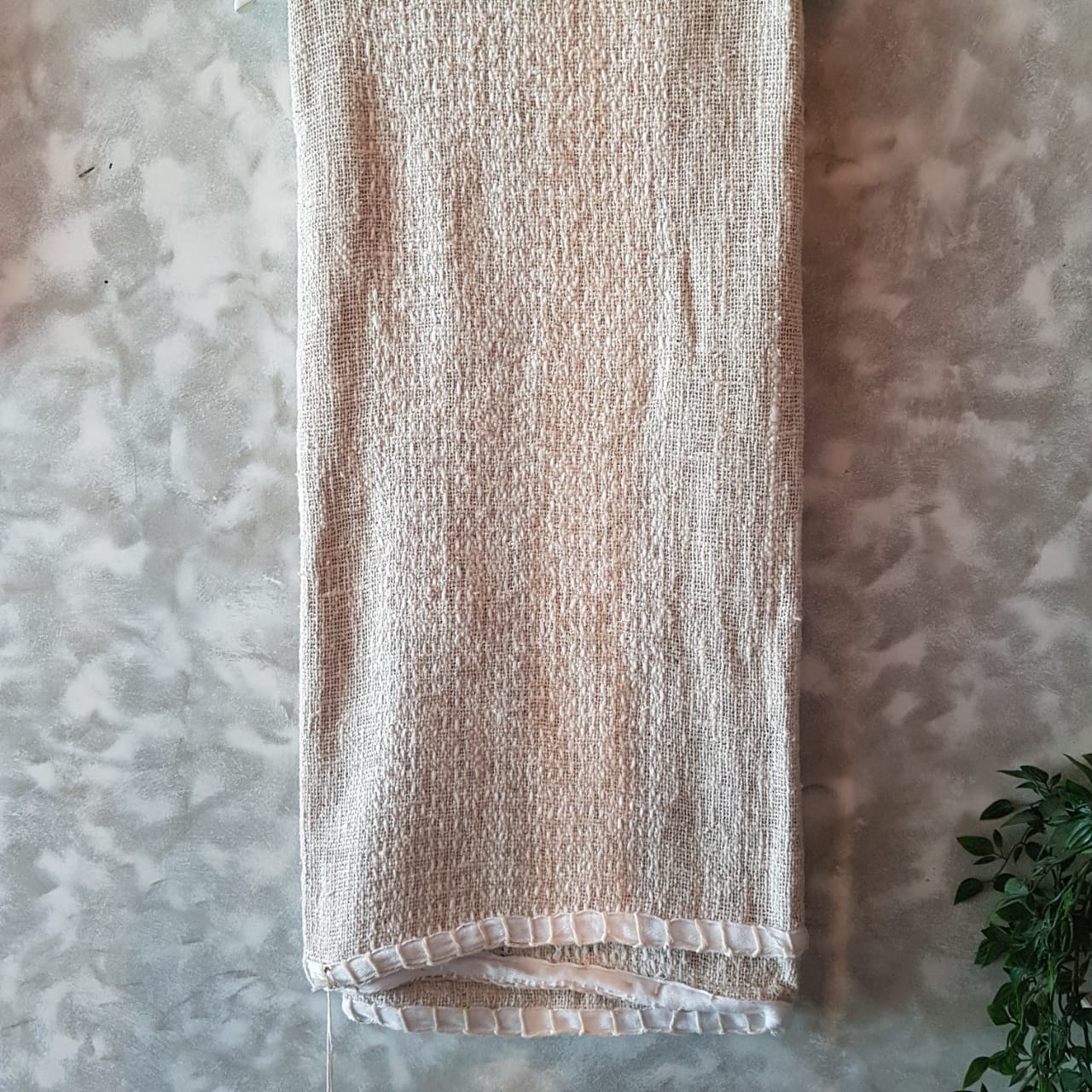 Natural Raw Cotton Throw with Stitched Pattern and White Hem | 138×190cm Soft & Breathable Cotton Blanket for Sofa & Bed