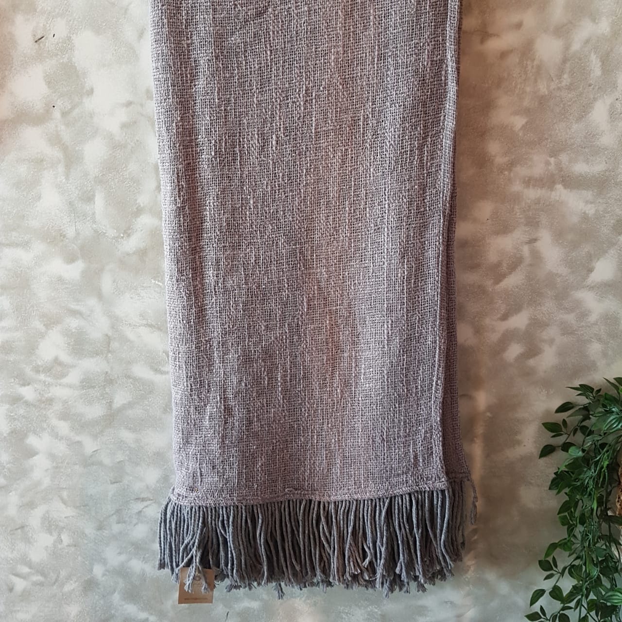 Grey Raw Cotton Throw with Fringe | 140×200cm Soft Minimalist Sofa & Bed Blanket
