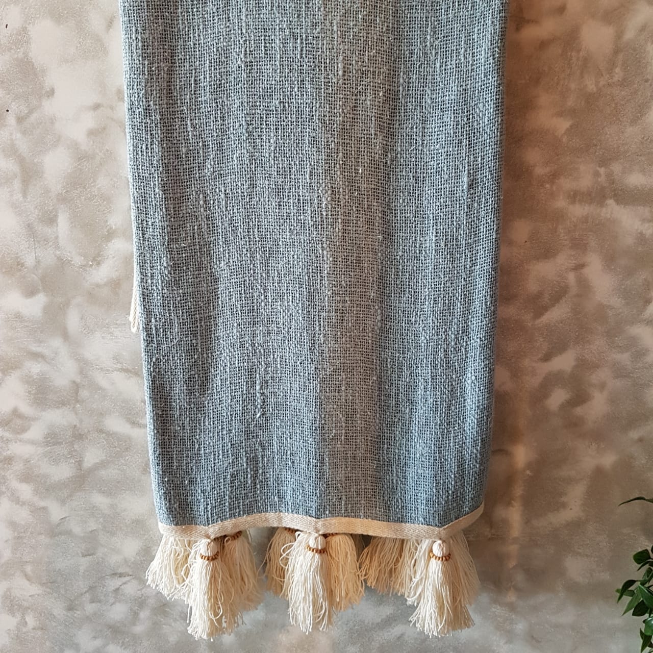 Soft Grey Raw Cotton Throw with Beaded Tassels | 152×216cm Cozy & Breathable Cotton Blanket for Sofa & Bed