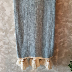 Soft Grey Raw Cotton Throw with Beaded Tassels | 152×216cm Cozy & Breathable Cotton Blanket for Sofa & Bed