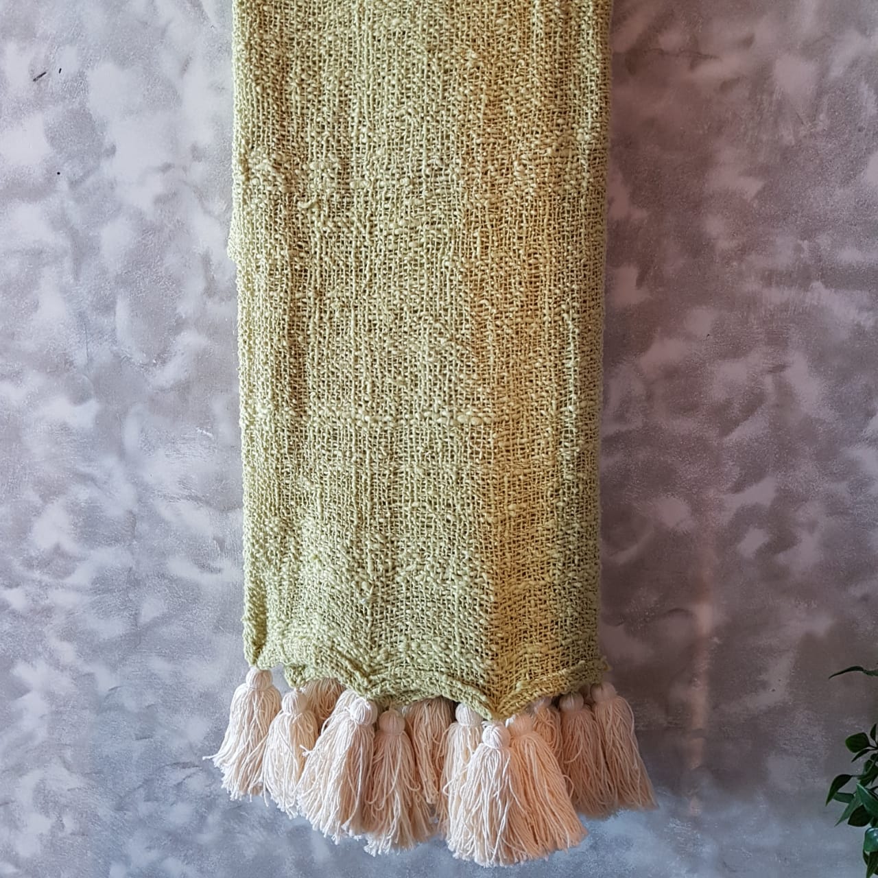 Throw Baby Green Soft Raw Cotton with Natural Tassels | 140×200cm Light & Airy Cotton Blanket for Sofa & Bed