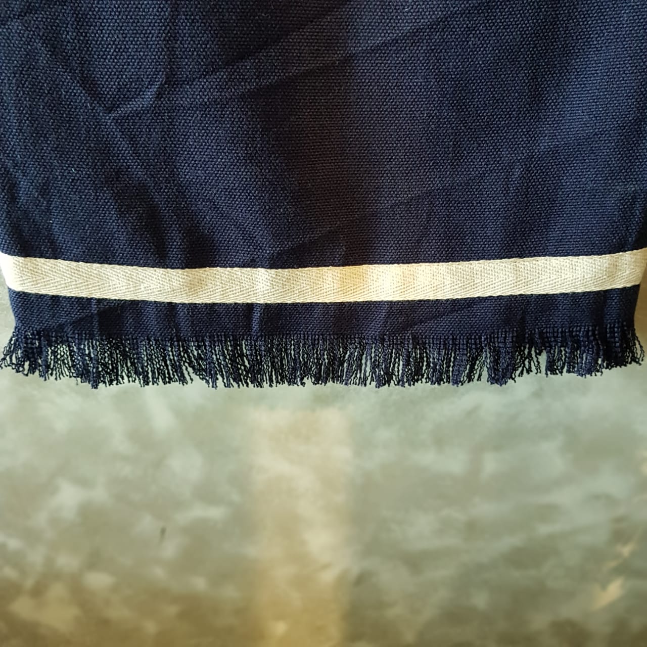 Navy Cotton Linen Throw with White Hem | 145×200cm Soft & Breathable Blanket for Sofa, Bed, and Travel