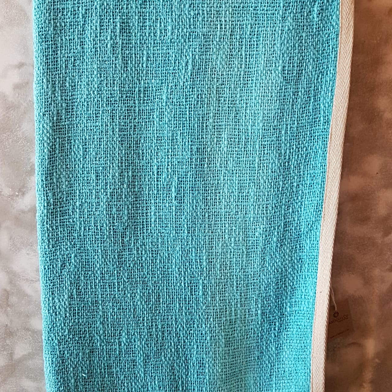 Aqua Blue Raw Cotton Throw with White Beaded Tassels | 140×200cm Soft & Bright Cotton Blanket for Sofa & Bed