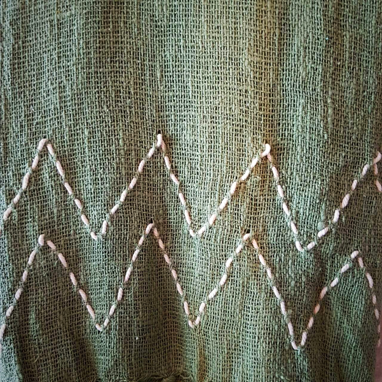 Soft Green Raw Cotton Throw with White Stitch Pattern | 140×200cm Breathable Cotton Blanket for Sofa & Bed