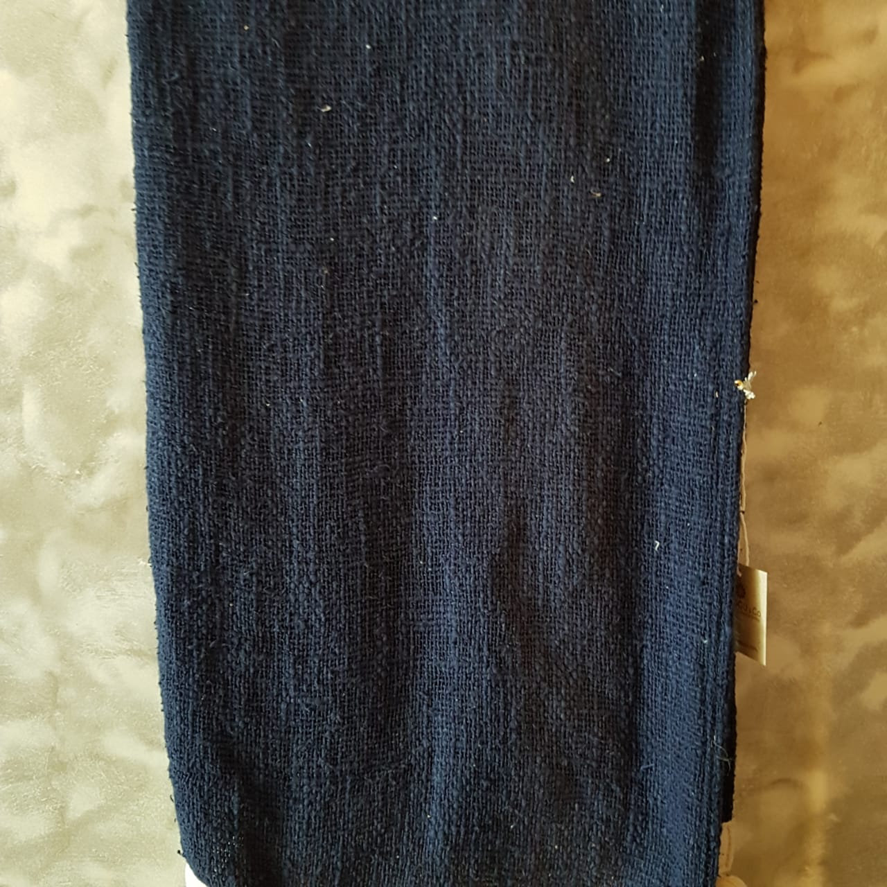 Dark Blue Raw Cotton Throw with Beaded Tassels | 152×214cm Soft & Breathable Cotton Blanket for Sofa & Bed