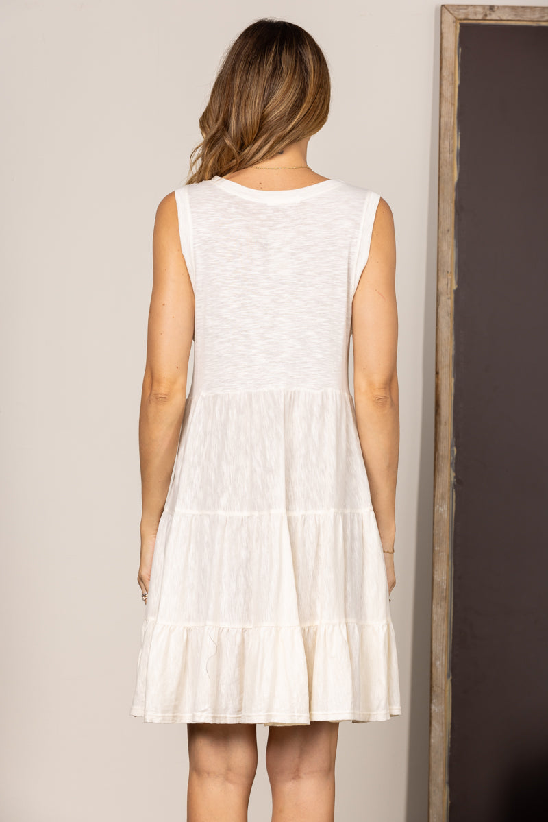 White Lace Sleeveless Dress｜Elegant A-Line Mini Dress｜Lightweight Summer Holiday Dress
