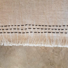 Natural Linen Throw with Black Stitching and Fringe | 145×220cm